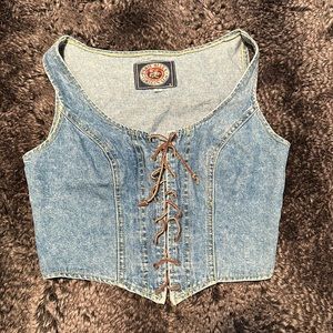 Vintage Paris Blues Denim Lace Up Corset Small